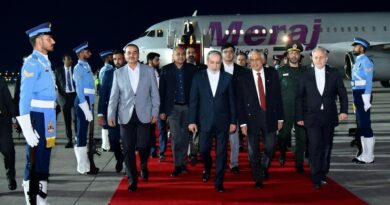 Iran's Foreign Minister Abbas Araghchi arrives at Nur Khan air base in Rawalpindi, near Islamabad on Friday. He was met by Pakistan's Foreign Minister Ishaq Dar and Army Chief Syed Asim Munir ahead of Iran-US peace negotiations. (Pakistan's Prime Minister Office/AFP), Photo via: Arab News